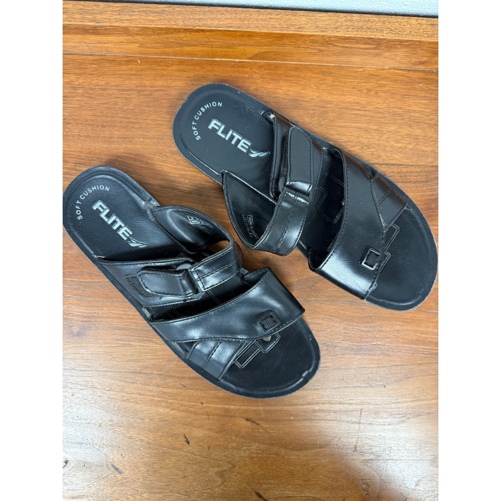 Flite Soft Cushion Black Slide Sandals Women Size 8 PUG-131 Adjustable Straps